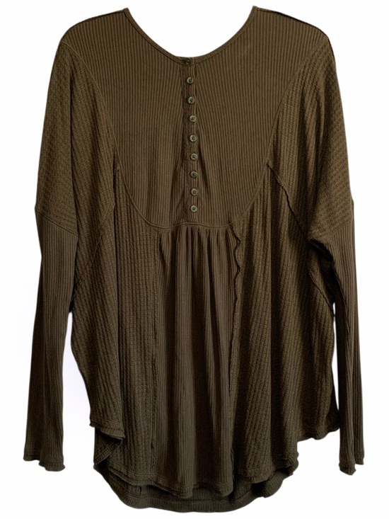 Free People Tops - Free People Army Green Waffle Knit Long Sleeves Top